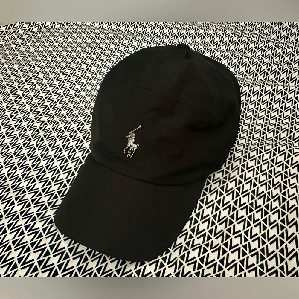 Polo Ralph Lauren black pony plaque cap baseball hat adjustable gunmetal silver - Picture 5 of 12